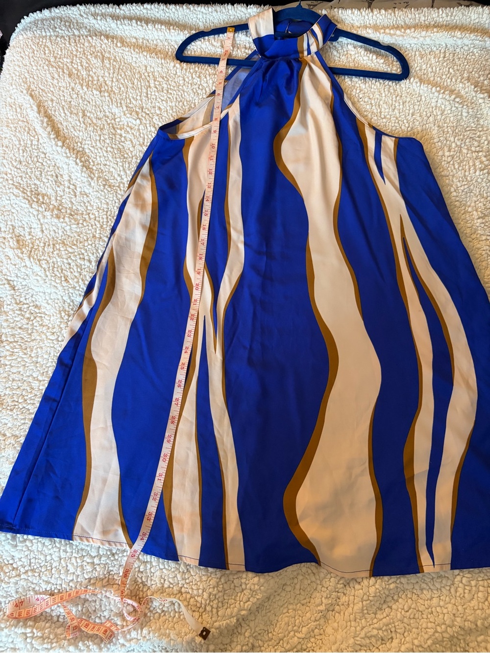 SHEIN Blue White and Tan One-Shoulder Maxi Dress